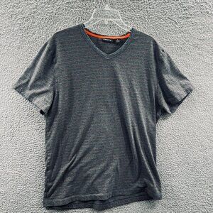 Claiborne‎ Mens Shirt Extra Large Gray Striped 100% Cotton Pullover Short Sleeve